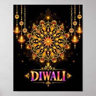Affiche Mandala Rangoli doré Diwali Fête des lumières