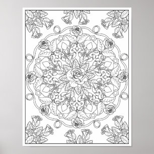 Affiche Mandala Roses pour la coloration pour adultes