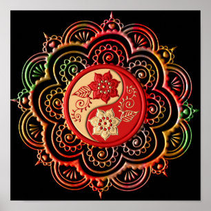 Affiche Mandala rouge et or