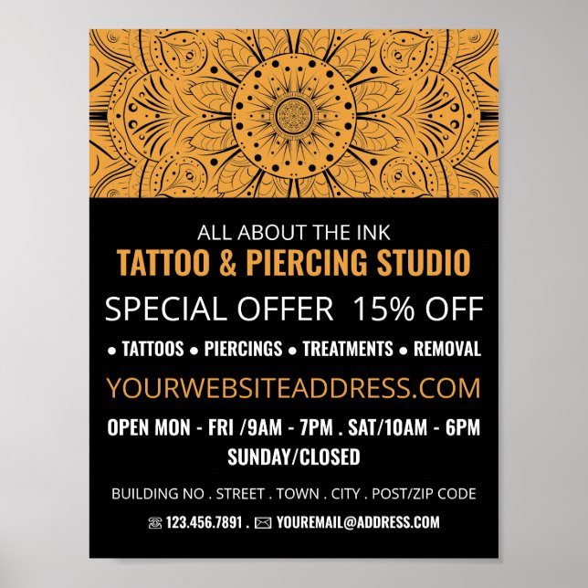 Affiche Mandala Symbole, Tatouage & Corps Piercing Studio (Devant)