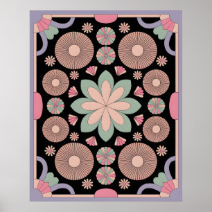 Affiche Mandala Symétrique Floral Rétro Pastel