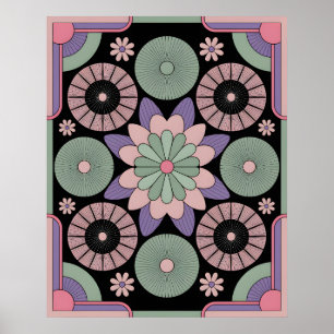 Affiche Mandala Symétrique Floral Rétro Pastel
