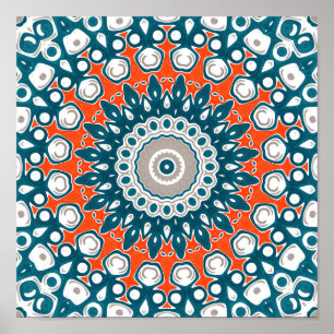 Affiche Mandala symétrique sarcelle et corail audacieux