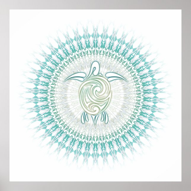 Affiche Mandala Tortue Verte Turquoise Côtière (Devant)
