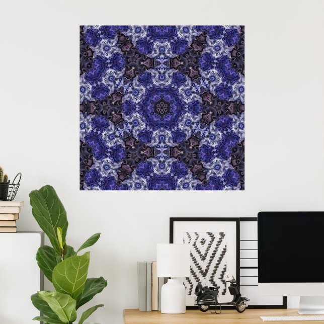 Affiche Mandala Tourbillon Indigo Profond avec Motifs Flui (Bureau à domicile)