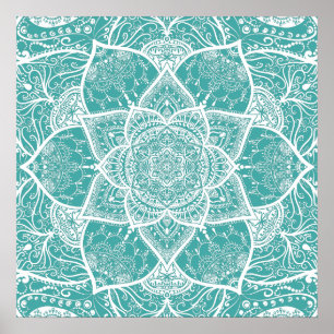 Affiche Mandala turquoise et blanc - Loerganen Spruce Bleu