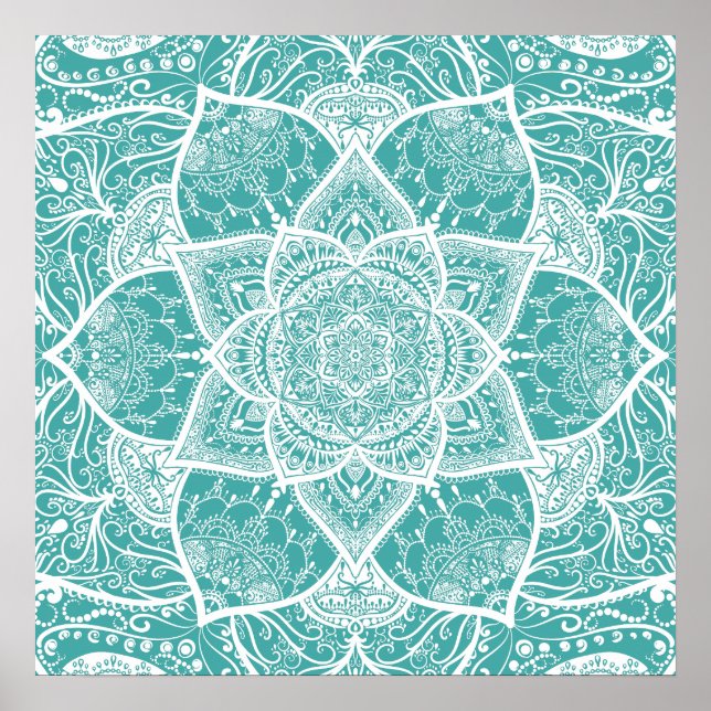 Affiche Mandala turquoise et blanc - Loerganen Spruce Bleu (Devant)