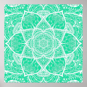 Affiche Mandala turquoise et blanc - Loergann en Cèdre