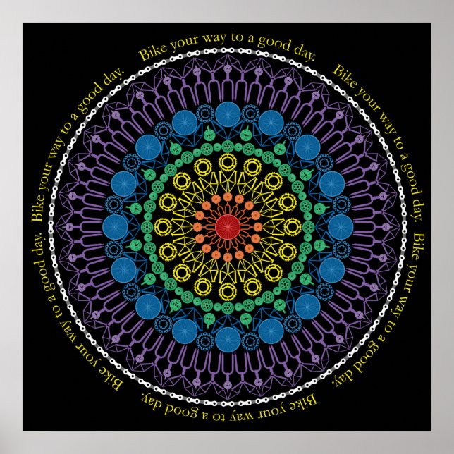 Affiche Mandala Vélo de bonne journée avec texte circulair (Devant)