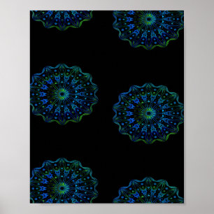 Affiche Mandala vert bleu