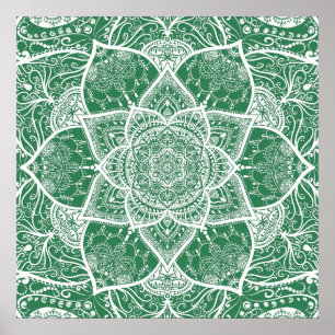 Affiche Mandala vert et blanc - Loergann à Rosemary