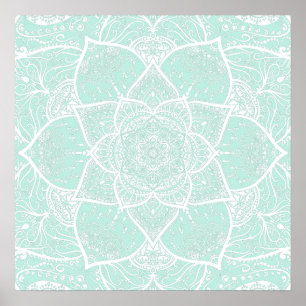 Affiche Mandala vert et blanc - Loergany en verre de mer