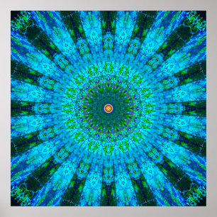 Affiche Mandala vert et bleu fortement détaillé