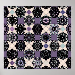 Affiche Mandala vintage Floral : Coloré sans joint