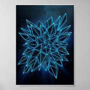 Affiche Mandalas géométriques abstraits néon bleu brillant