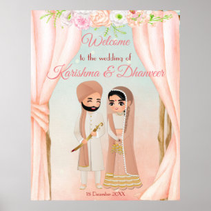 Affiche Mandap floral Pastel avec couple indien bienvenue