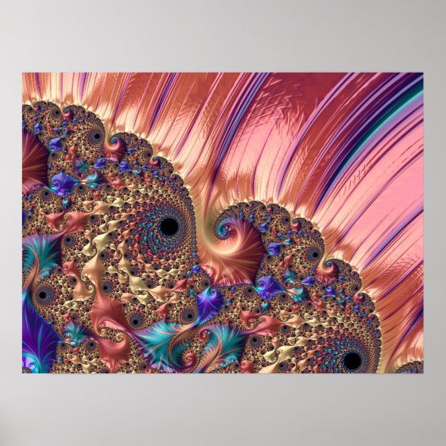 Affiche Mandelbrot Set Art numérique fractal rose et or (Devant)