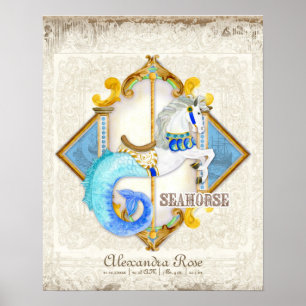 Affiche Manège Fantastique Hippocampe Cirque Bébé Vintage