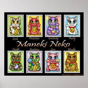 Affiche Maneki Neko Good Luck Cats Imaginaire Cat Art Post