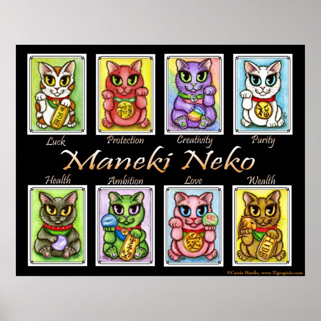 Affiche Maneki Neko Good Luck Cats Imaginaire Cat Art Post (Devant)