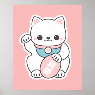 Affiche Maneki Neko rose