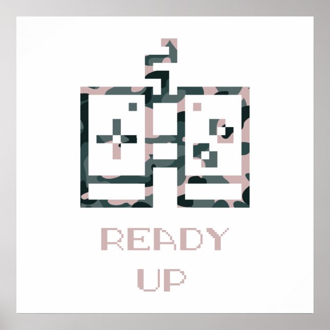 Affiche Manette de jeu camouflage rose prête pour le gamer (Devant)