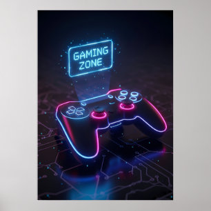 Affiche Manette de jeu Cyberpunk Néon “ZONE DE JEU”