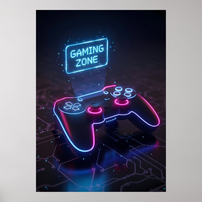 Affiche Manette de jeu Cyberpunk Néon “ZONE DE JEU” (Devant)