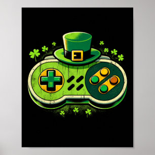 Affiche Manette de jeu Leprechaun St. Paddys Joueur 