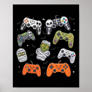 Affiche Manette de jeu rétro Halloween squelette jeu Ha