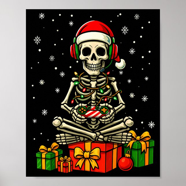 Affiche Manette de jeu squelette drôle lumières de Noël ho (Devant)