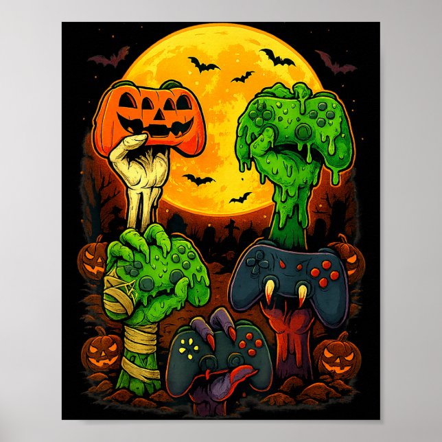 Affiche Manette de jeu squelette zombie momie Halloween  (Devant)