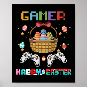 Affiche Manette de jeu vidéo Basket Gamer avec œuf de Pâqu