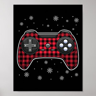 Affiche Manette de jeu vidéo carreaux rouges garçons enfan