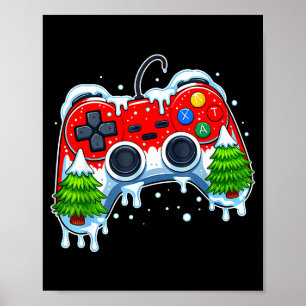 Affiche Manette de jeu vidéo chapeau de Noël Santa Gamer B