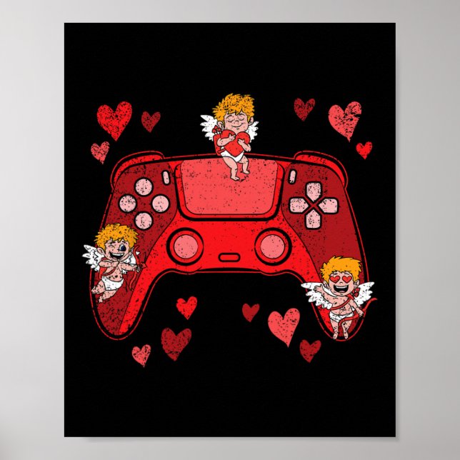 Affiche Manette de jeu vidéo cœur Saint-Valentin Mignon (Devant)