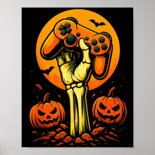 Affiche Manette de jeu vidéo de squelette d'Halloween B