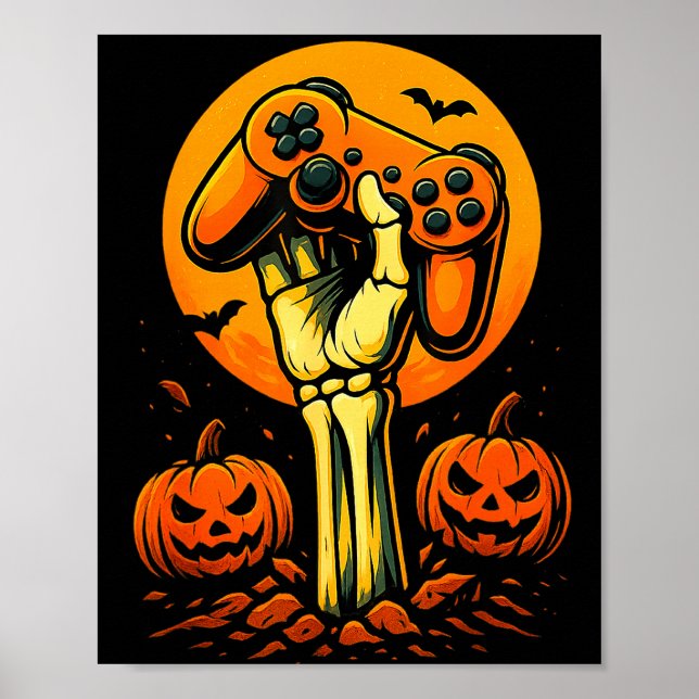 Affiche Manette de jeu vidéo de squelette d'Halloween B (Devant)
