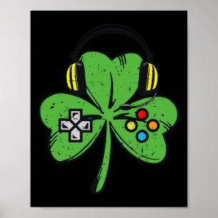 Affiche Manette de jeu vidéo en trèfle pour la Saint-Patri