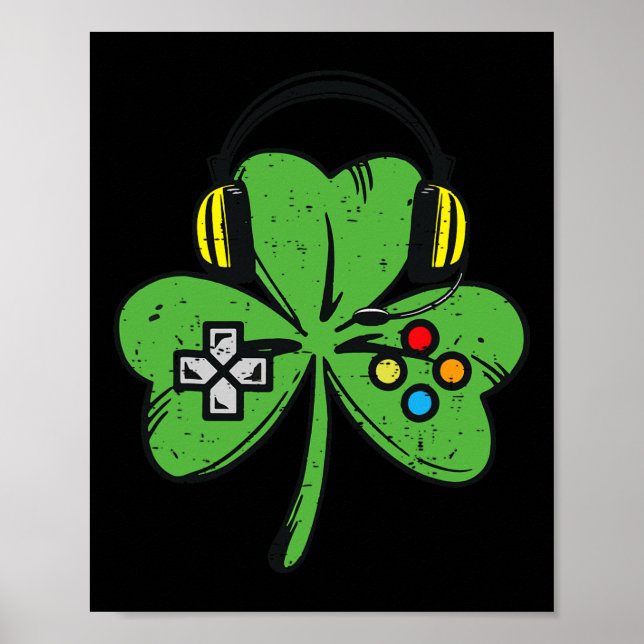 Affiche Manette de jeu vidéo en trèfle pour la Saint-Patri (Devant)