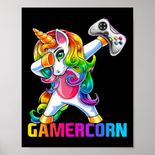 Affiche Manette de jeu vidéo Licorne Dabbing Fille Joueuse