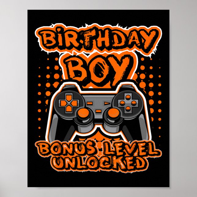 Affiche Manette de jeu vidéo orange rétro 8 bits Bi (Devant)