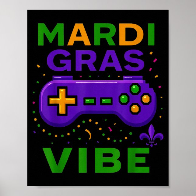 Affiche Manette de jeu vidéo rétro ambiance Mardi Gras (Devant)