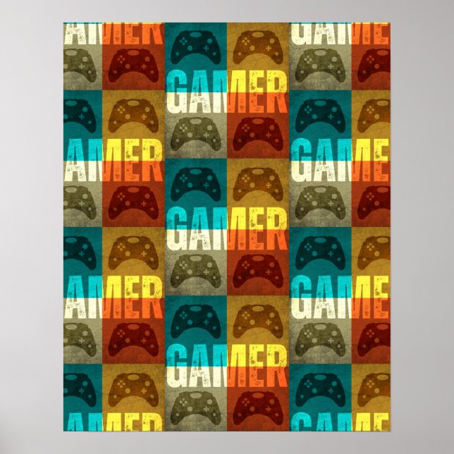 AFFICHE MANETTE DE JEU VIDEO VINTAGE GAMER   (Devant)