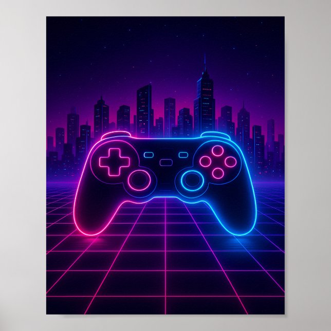 Affiche Manette Néon Rétro — Synthwave (Devant)