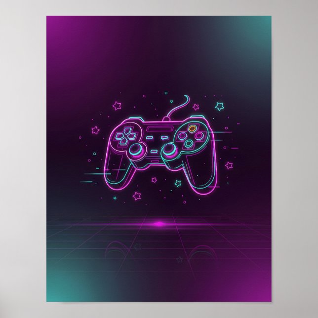 Affiche Manette Vaporwave Néon Rose Violet Turquoise Minim (Devant)
