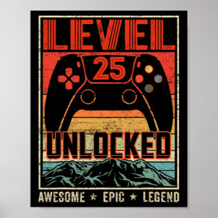 Affiche Manette vidéo rétro vintage débloquée niveau 25 B