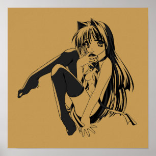 Affiche Manga, Chat fille aux oreilles de chat Furry Kawai
