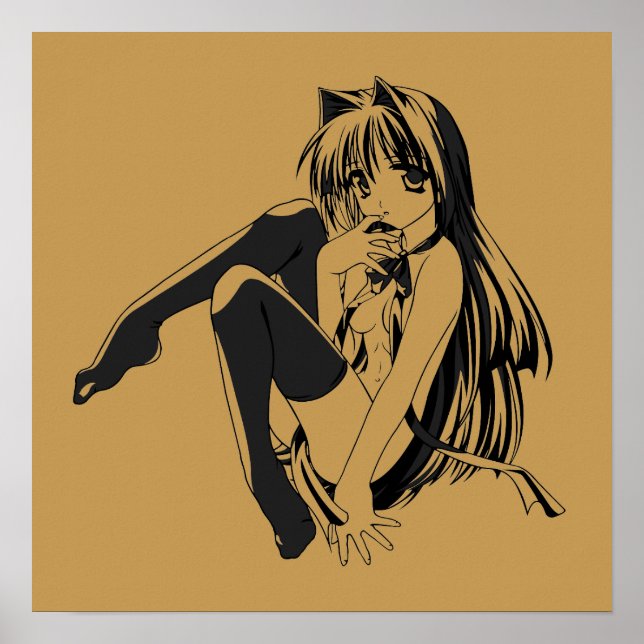 Affiche Manga, Chat fille aux oreilles de chat Furry Kawai (Devant)
