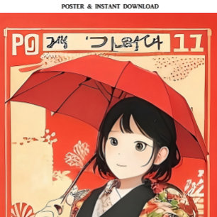 Affiche Manga Girl avec un parapluie rouge   Art pop japon